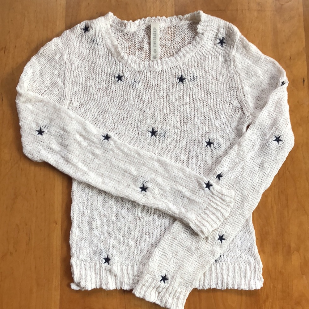 Aeropostale White W/ Blue Stars Crop Pullover Crew Neck Sweater - Women’s Medium